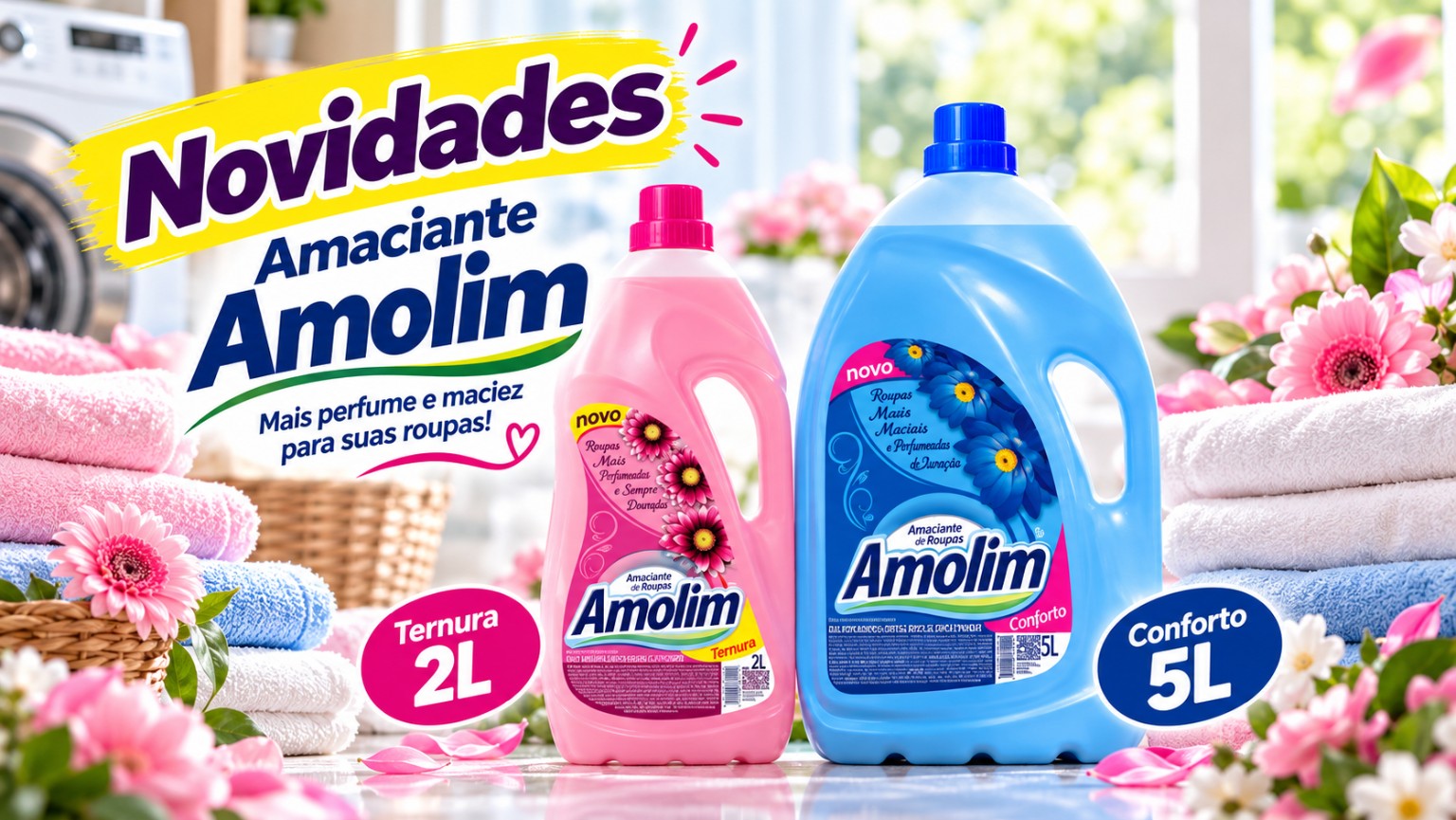 Amaciantes Amolim Ternura 2 litros e Conforto 5 litros.